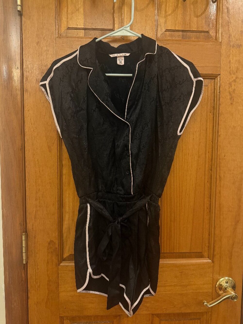 Victoria Secret Black PJ Short Onesie with Pink Edging - Size Small